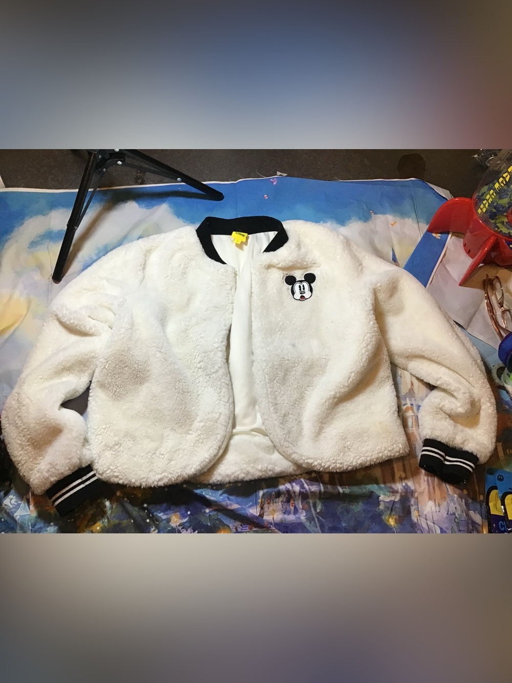 Disney Mickey Mouse faux fur jacket embroidered size small
